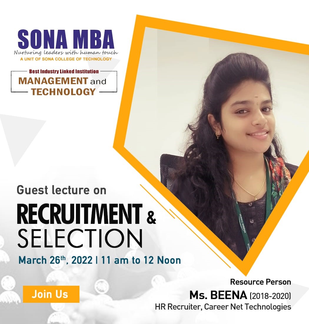 'Recruitment and Selection'' -Guest Lecture by Alumni Ms.Beena, HR Recruiter, Career Net technologies