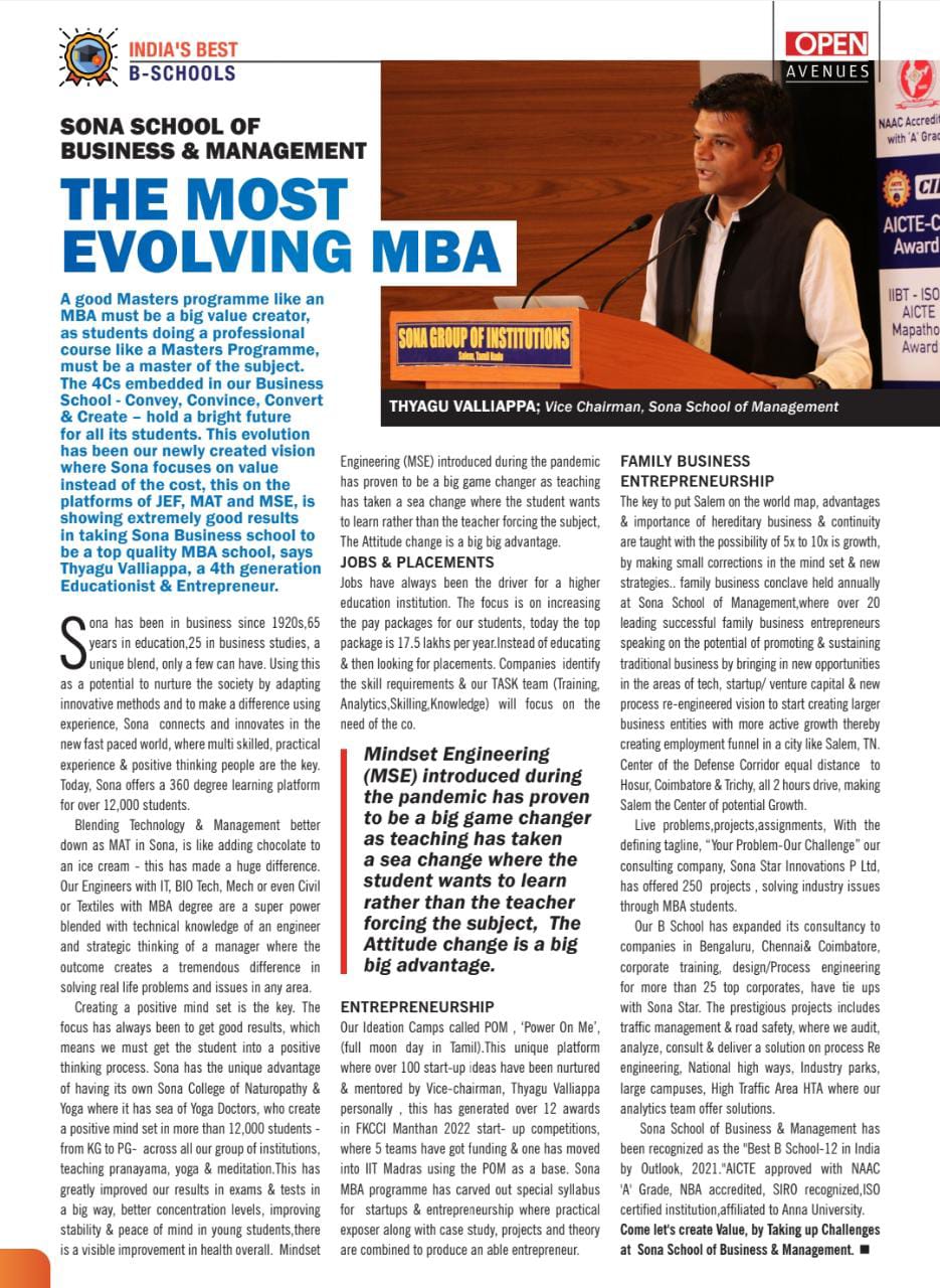 Sona School of Business & Management The Most Evolving MBA